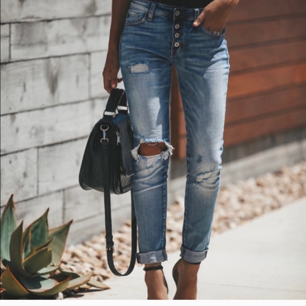 VICI distressed girlfriend jeans